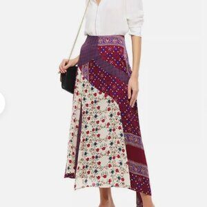 Sandro Dua Asymmetric Patchwork Midi Skirt (size XS)